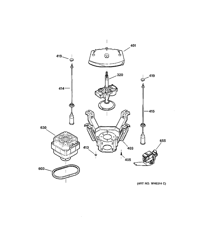 SUSPENSION, PUMP & DRIVE COMPONENTS Diagram and Parts List for VBXR1090B4CC  Hotpoint Washer