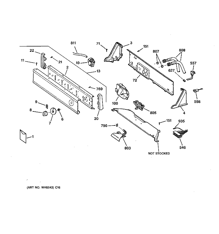 CONTROLS & BACKSPLASH Diagram and Parts List for VLXR1020A5WO  Hotpoint Washer