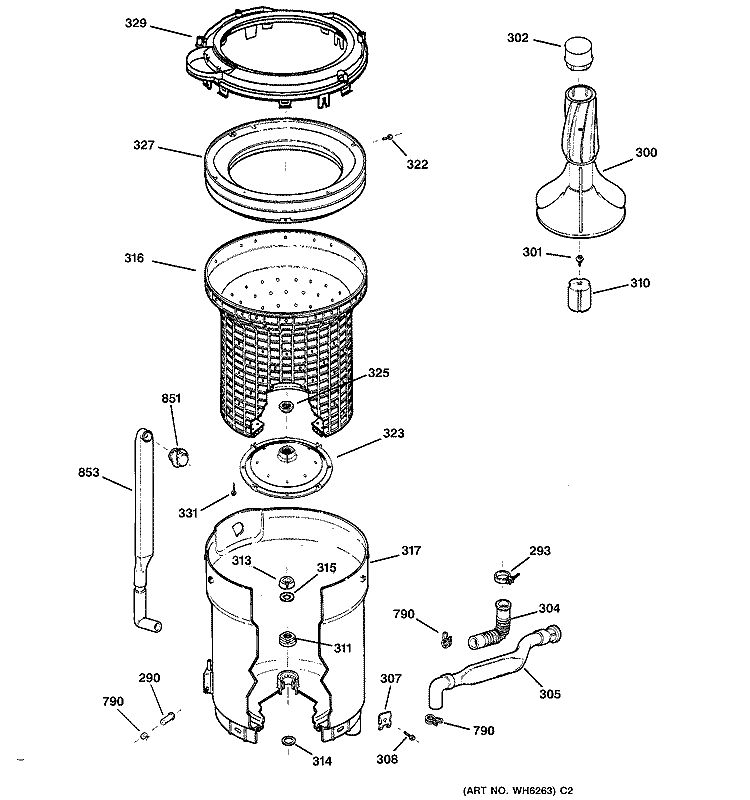 TUB, BASKET & AGITATOR Diagram and Parts List for VLXR1020A5WO  Hotpoint Washer