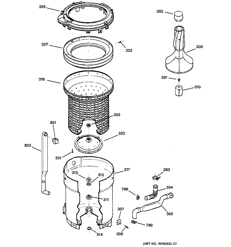 TUB, BASKET & AGITATOR Diagram and Parts List for VVSR1070B4WW  Hotpoint Washer