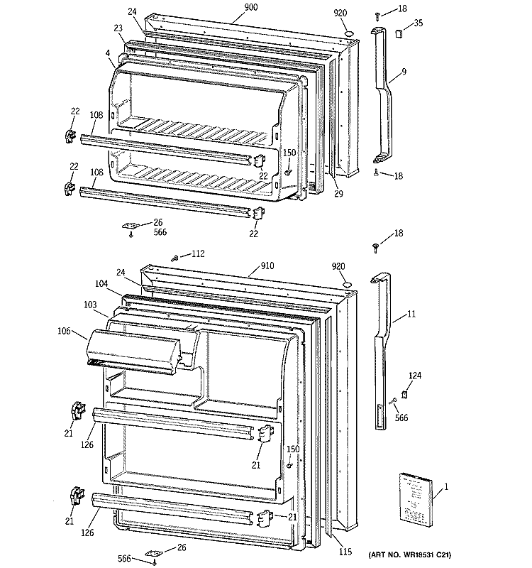 DOORS Diagram and Parts List for HTS16BCMELWW  Hotpoint Refrigerator