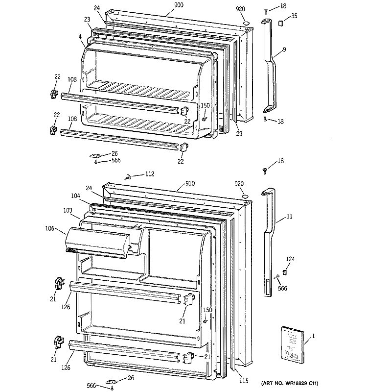DOORS Diagram and Parts List for HTS17BBMELCC  Hotpoint Refrigerator