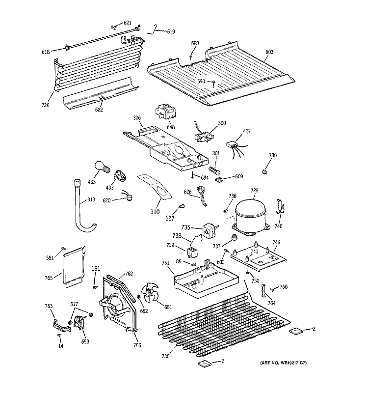 UNIT PARTS Diagram and Parts List for HTS16ABMERWW  Hotpoint Refrigerator