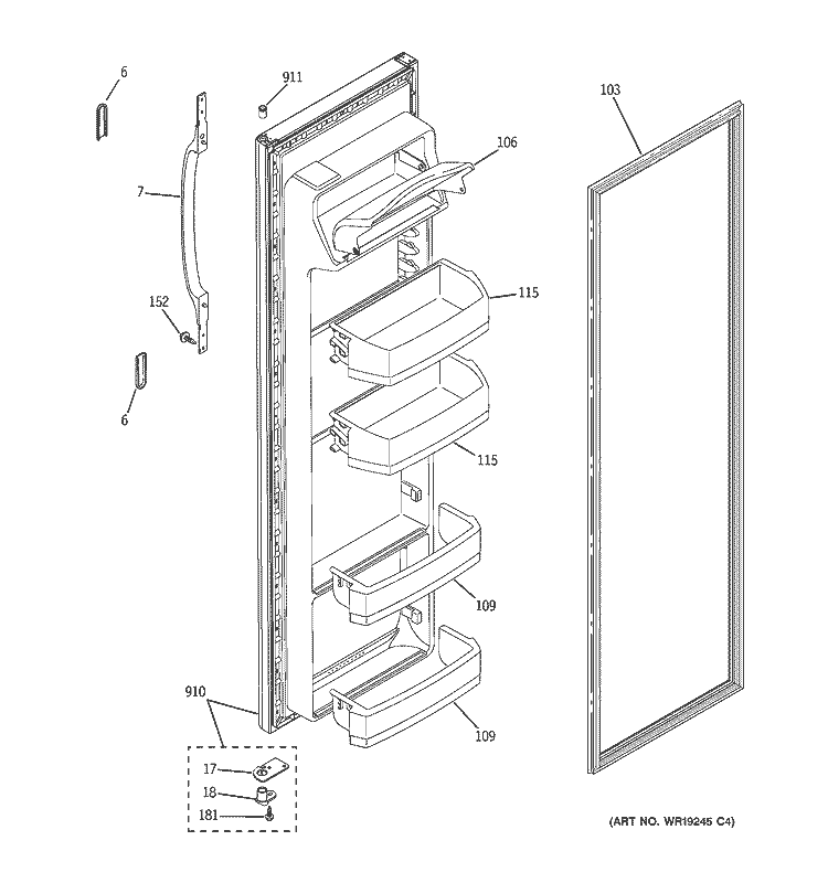 FRESH FOOD DOOR Diagram and Parts List for HSS22IFPACC  Hotpoint Refrigerator