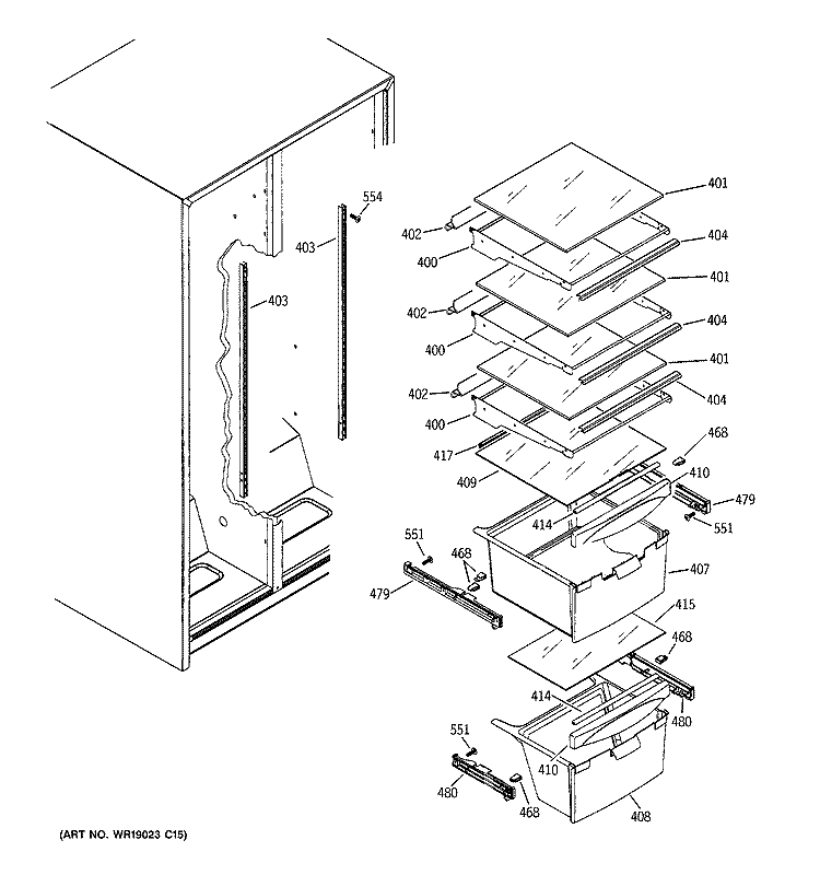 FRESH FOOD SHELVES Diagram and Parts List for HSS22IFPACC  Hotpoint Refrigerator