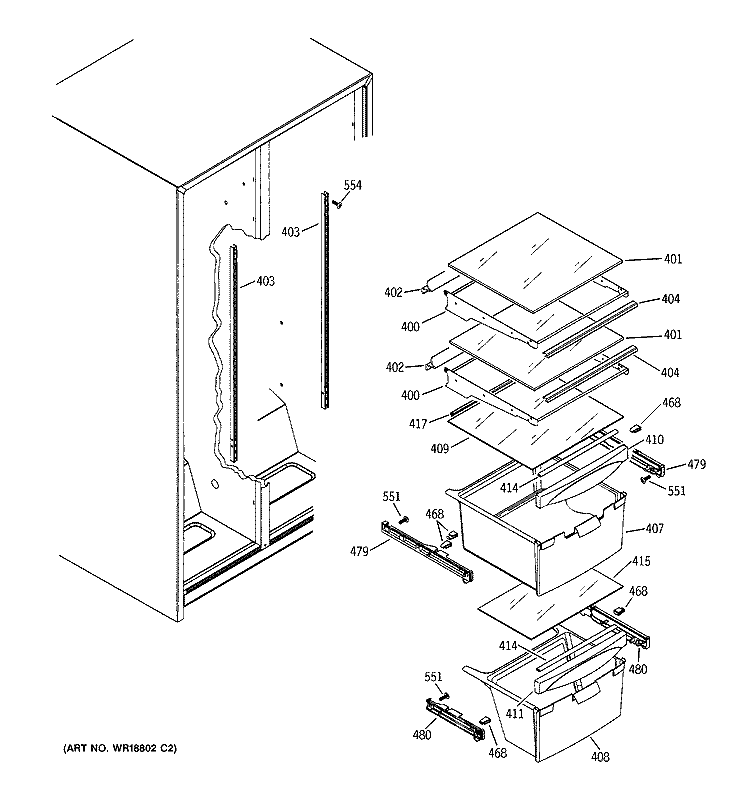 FRESH FOOD SHELVES Diagram and Parts List for GST20IEMACC  General Electric Refrigerator