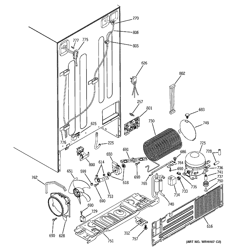 SEALED SYSTEM & MOTHER BOARD Diagram and Parts List for ZFSB26DNASS  General Electric Refrigerator