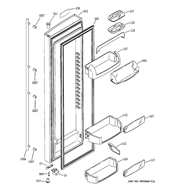 FRESH FOOD DOOR Diagram and Parts List for ZFSB26DNASS  General Electric Refrigerator