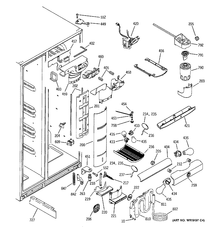 FRESH FOOD SECTION Diagram and Parts List for ZFSB26DNASS  General Electric Refrigerator