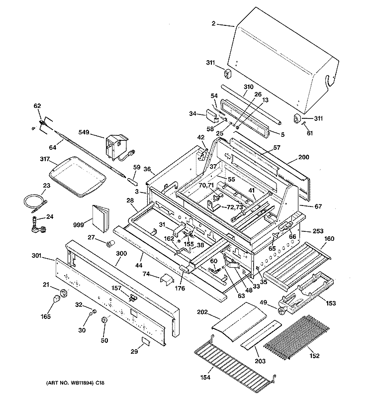 GAS GRILL PARTS Diagram and Parts List for ZGG36L31CSS  General Electric Grill
