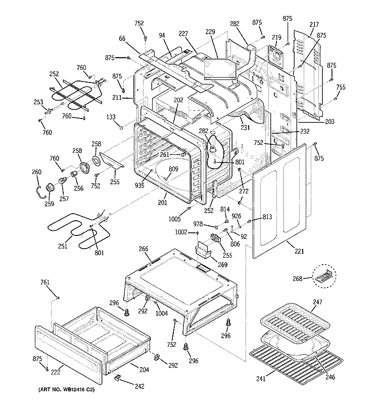 BODY PARTS Diagram and Parts List for JBP82BF1BB  General Electric Range