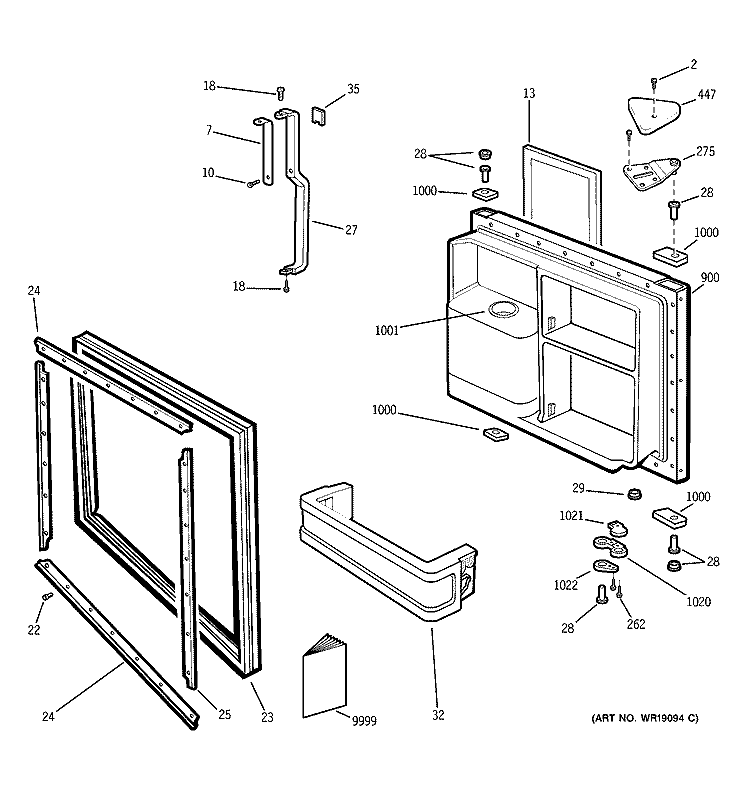FREEZER DOOR Diagram and Parts List for PTC22MFMALCC  General Electric Refrigerator