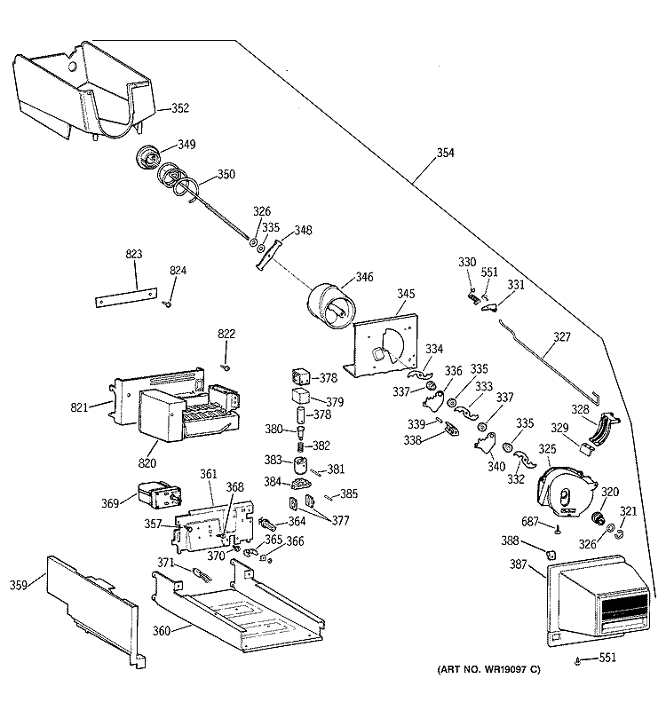 ICE BUCKET Diagram and Parts List for PTC22MFMALCC  General Electric Refrigerator