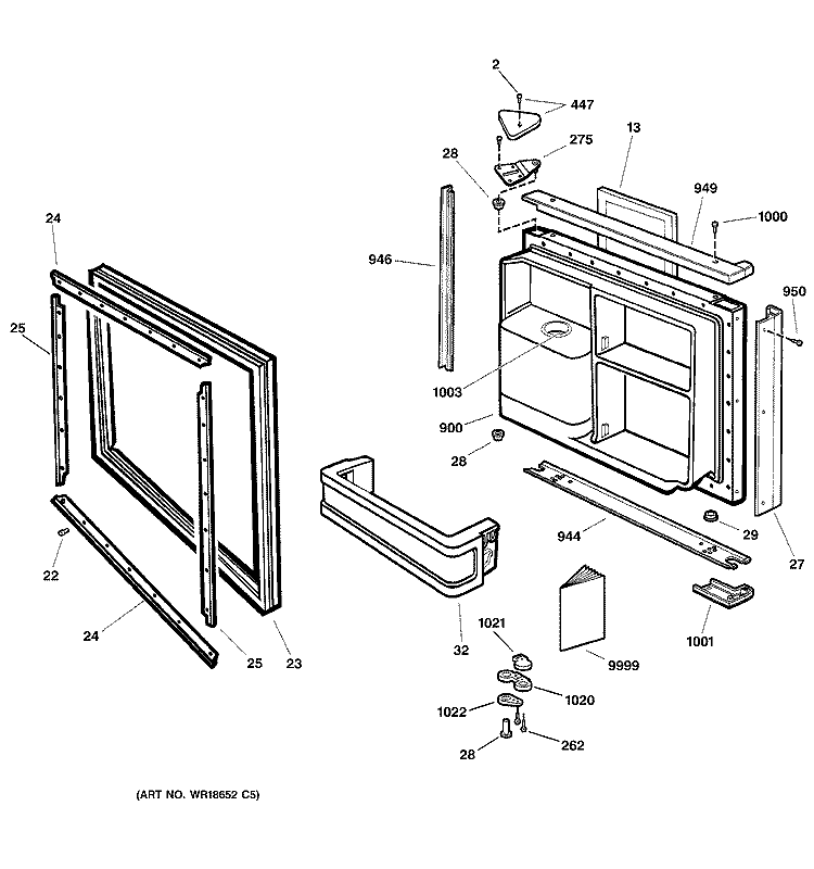 FREEZER DOOR Diagram and Parts List for PTI22MFMARBB  General Electric Refrigerator