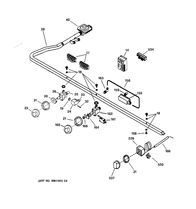 MANIFOLD & CONTROLS Diagram and Parts List for ZDP36L4RD2SS  General Electric Range