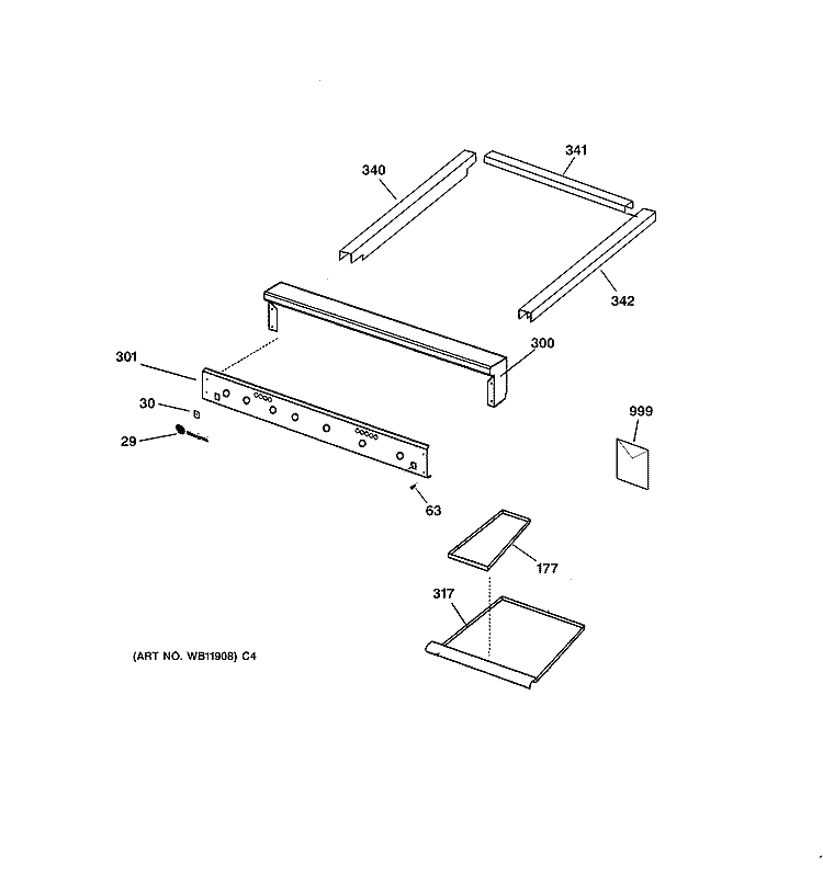 ESCUTCHEON & TRIM Diagram and Parts List for ZGU36N4RD2SS  General Electric Cooktop