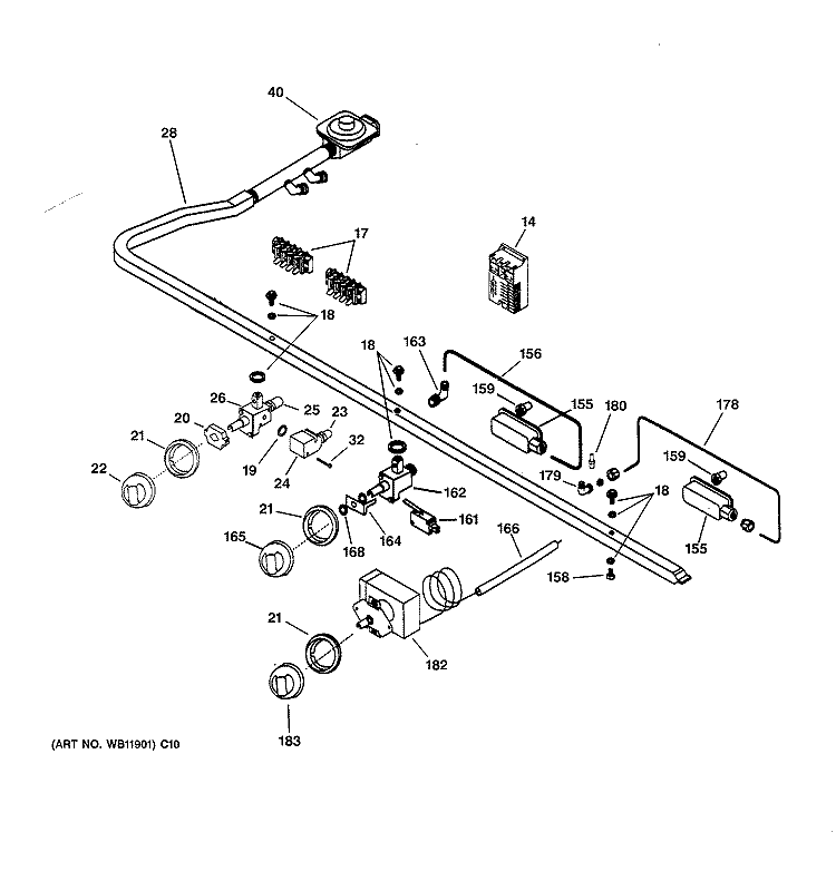 MANIFOLD & CONTROLS Diagram and Parts List for ZGU48L4GD2SS  General Electric Cooktop