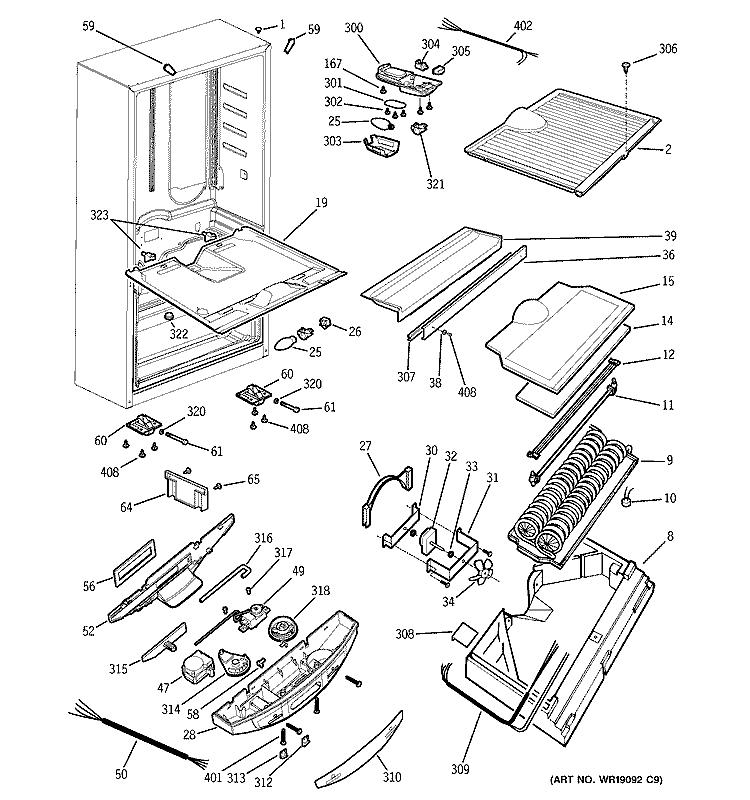 CABINET Diagram and Parts List for GBS18KBPAWW  General Electric Refrigerator