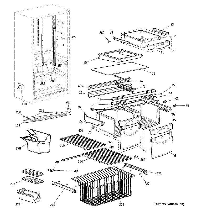 SHELVES Diagram and Parts List for GBS18KBPAWW  General Electric Refrigerator