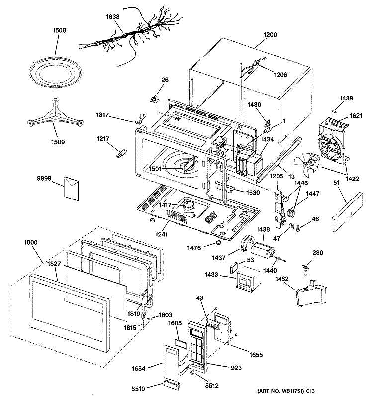 MICROWAVE Diagram and Parts List for JE1540GW03  General Electric Microwave