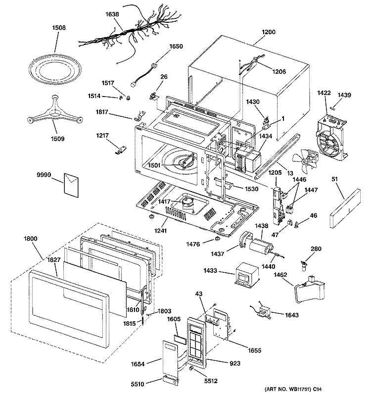 MICROWAVE Diagram and Parts List for JE1550GW02  General Electric Microwave