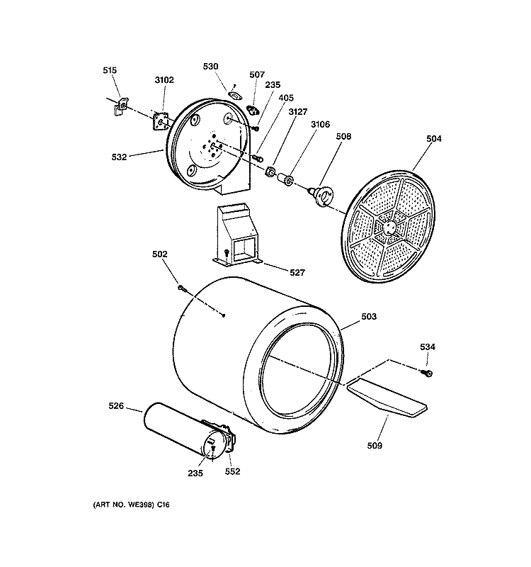 DRUM Diagram and Parts List for DX2300GB0WW  General Electric Dryer