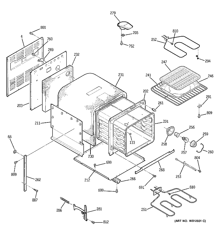 BODY PARTS Diagram and Parts List for JRP15WW6WW  General Electric Wall Oven