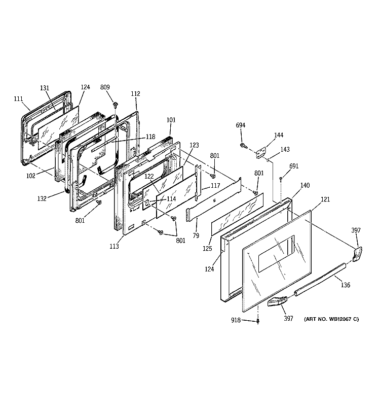 DOOR Diagram and Parts List for JRP15WW6WW  General Electric Wall Oven