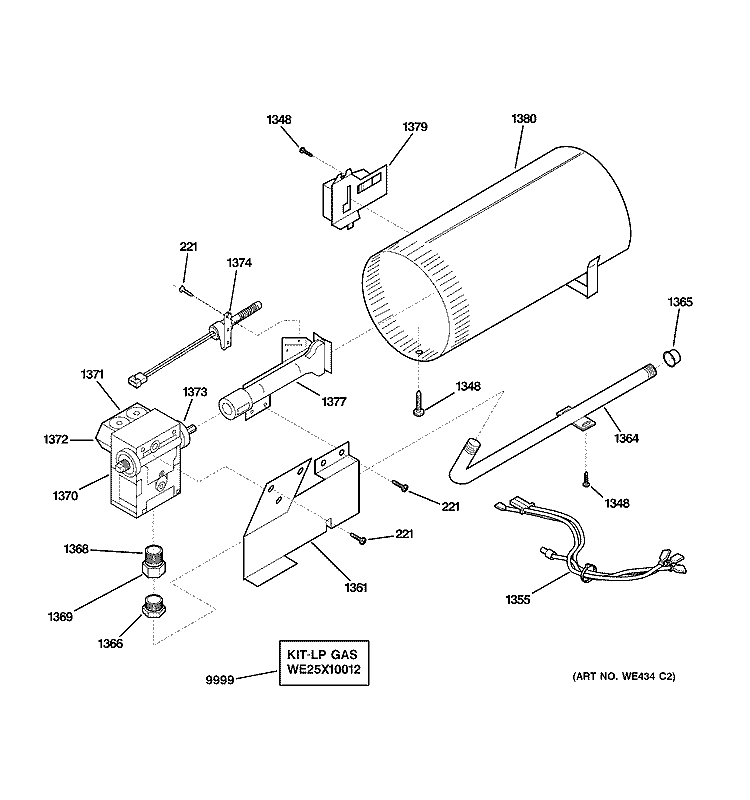 BURNER Diagram and Parts List for DPXH46GA4CC  General Electric Dryer