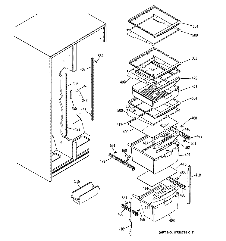 FRESH FOOD SHELVES Diagram and Parts List for GSS22WGPBCC  General Electric Refrigerator