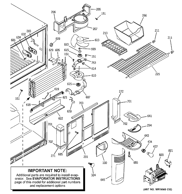 FREEZER SECTION Diagram and Parts List for PTS22LCPARBB  General Electric Refrigerator