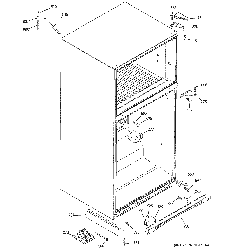 CASE PARTS Diagram and Parts List for PTS22LCPARBB  General Electric Refrigerator