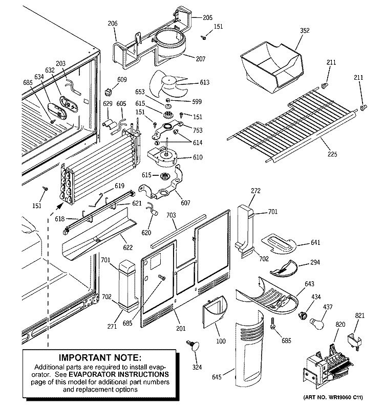FREEZER SECTION Diagram and Parts List for PTS22SHPARBS  General Electric Refrigerator