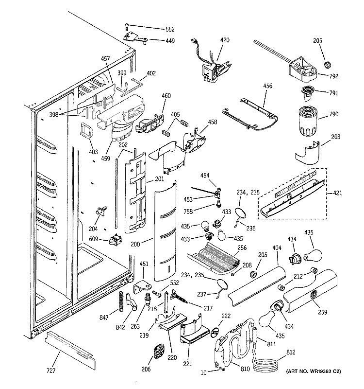 FRESH FOOD SECTION Diagram and Parts List for ZFSB23DNDSS  General Electric Refrigerator
