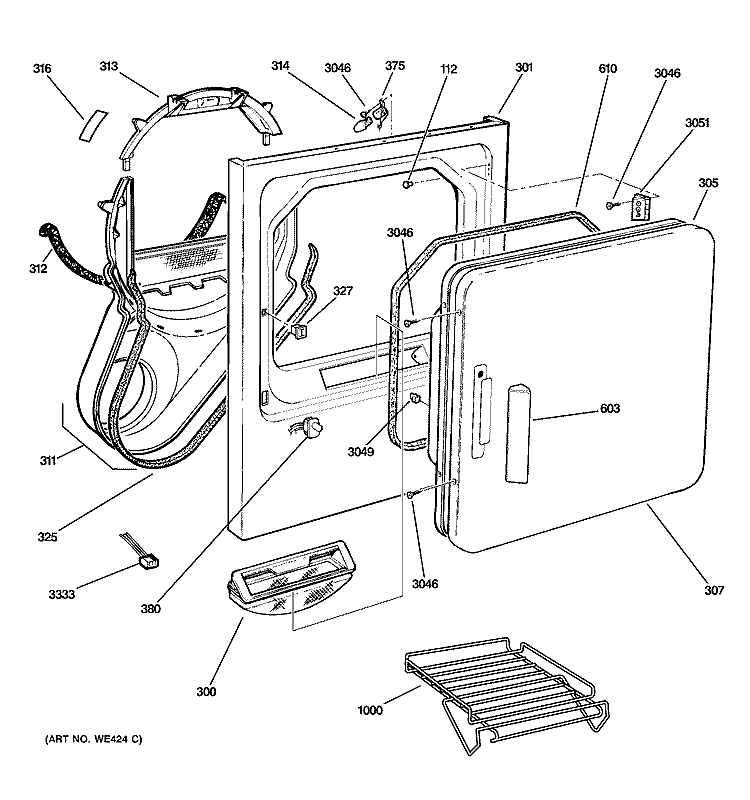 FRONT PANEL & DOOR Diagram and Parts List for DPSB620EC1CC  General Electric Dryer