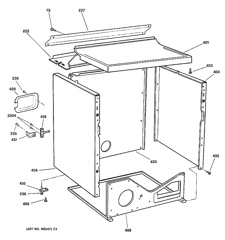 CABINET Diagram and Parts List for DPSB620EC1CC  General Electric Dryer