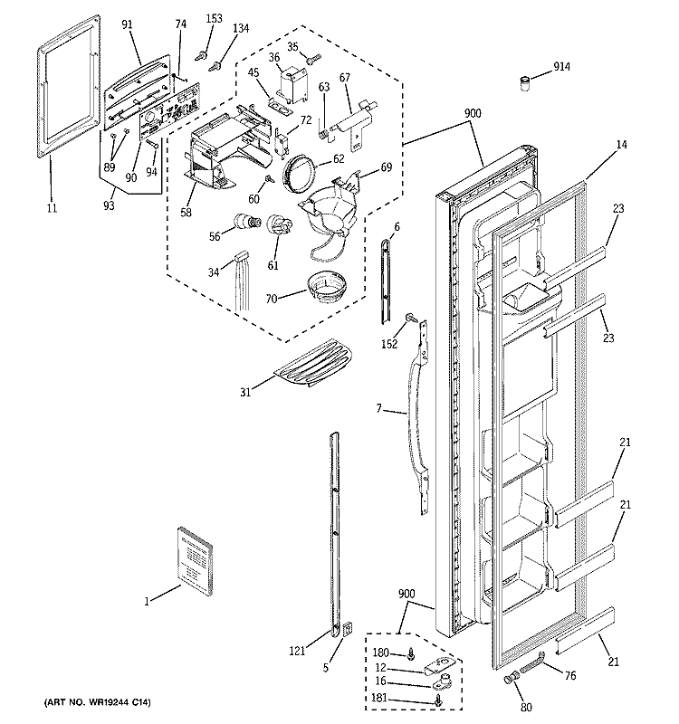 FREEZER DOOR Diagram and Parts List for GSH22JFPBCC  General Electric Refrigerator