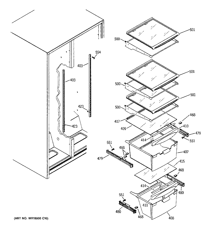 FRESH FOOD SHELVES Diagram and Parts List for GSH22JFPBCC  General Electric Refrigerator