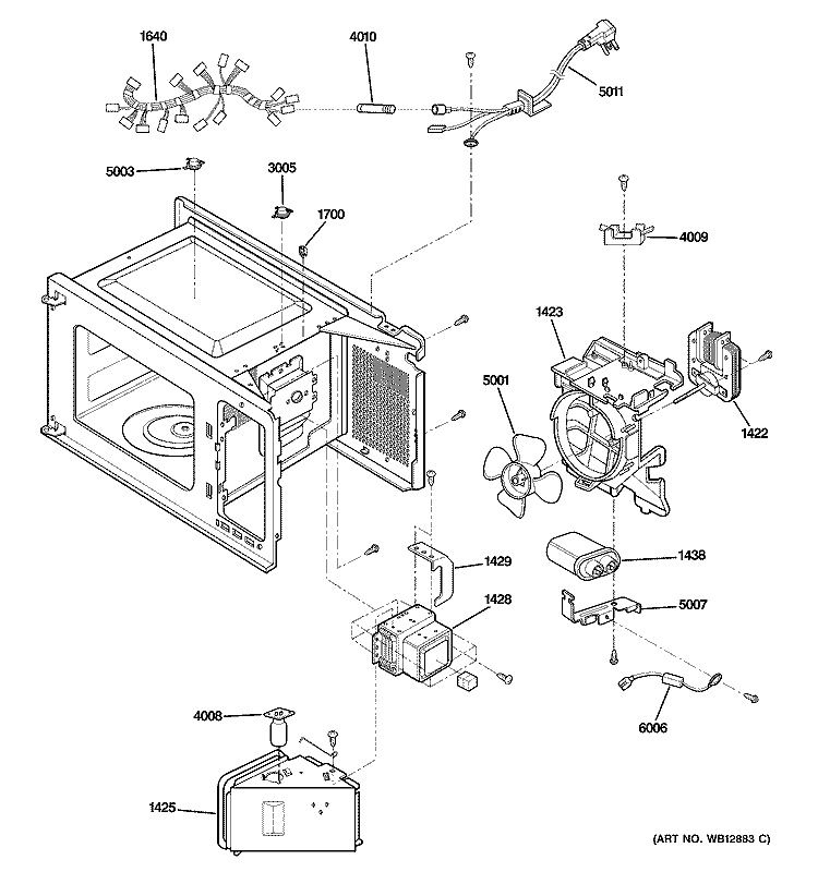 INTERIOR PARTS 1 Diagram and Parts List for JES1656WH001  General Electric Microwave
