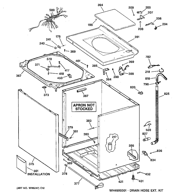 CABINET, COVER & FRONT PANEL Diagram and Parts List for WCCB1030B2KC  General Electric Washer