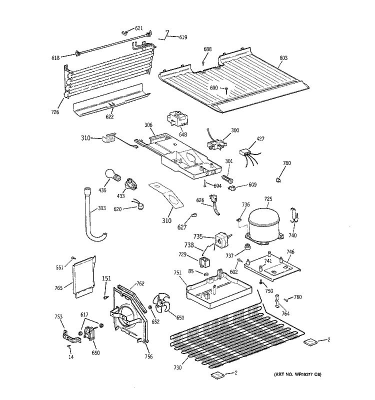 UNIT PARTS Diagram and Parts List for GTT15BBMERCC  General Electric Refrigerator