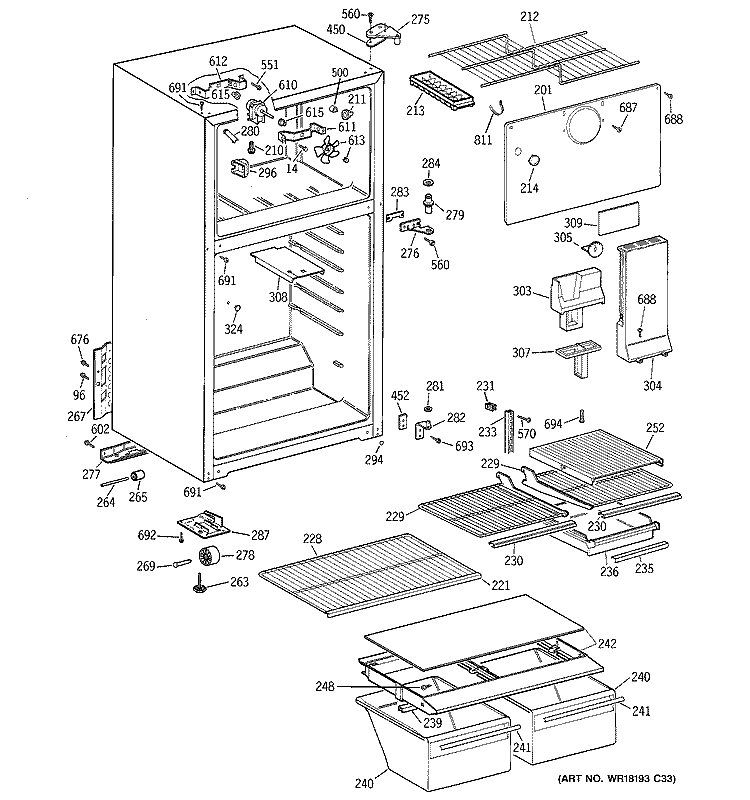 CABINET Diagram and Parts List for GTT15FBMERWW  General Electric Refrigerator