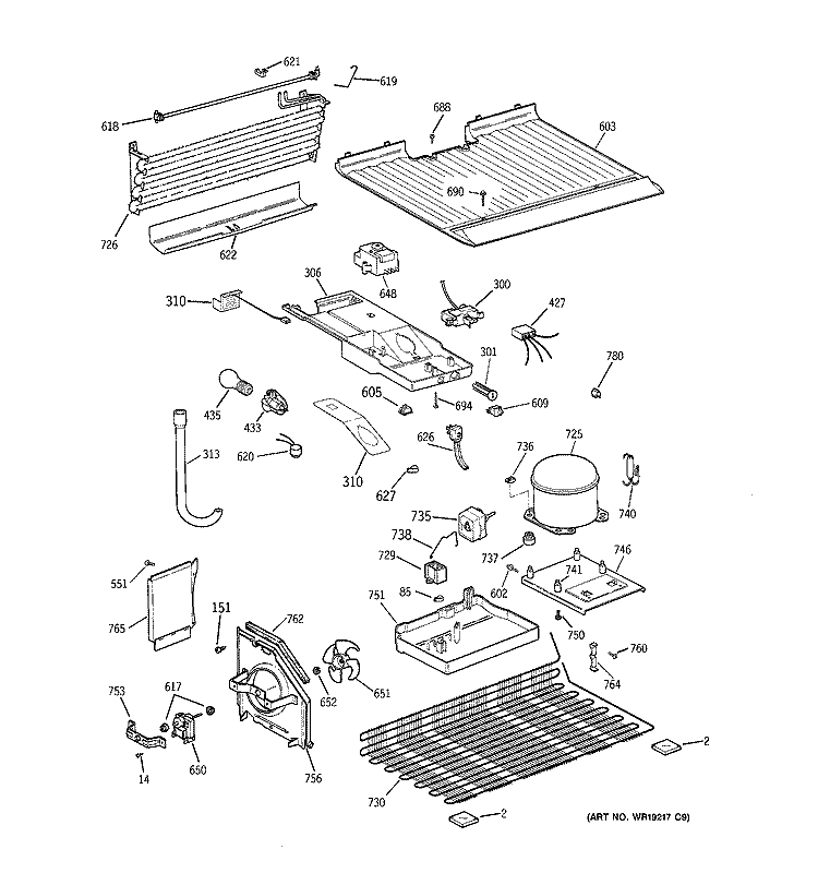 UNIT PARTS Diagram and Parts List for GTT15HBMERCC  General Electric Refrigerator