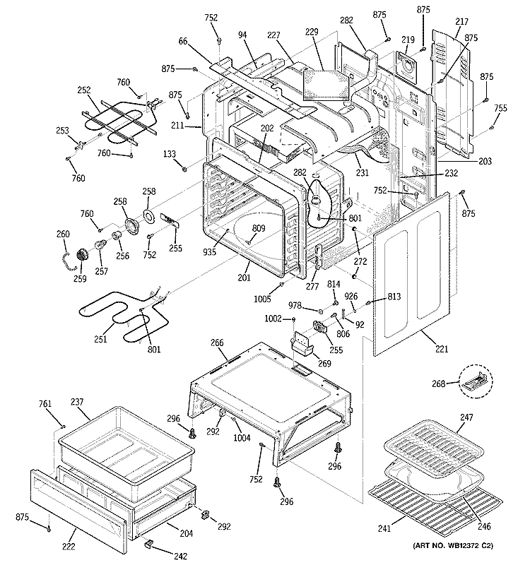 BODY PARTS Diagram and Parts List for EER3002H00CC  General Electric Range