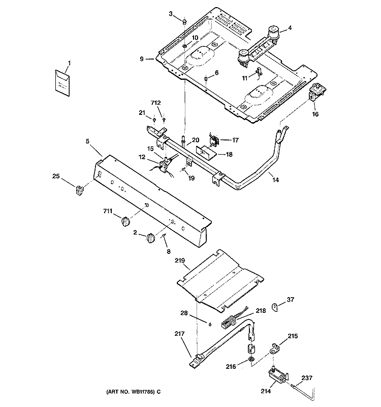 GAS & BURNER PARTS Diagram and Parts List for JGBS17PEH1CT  General Electric Range