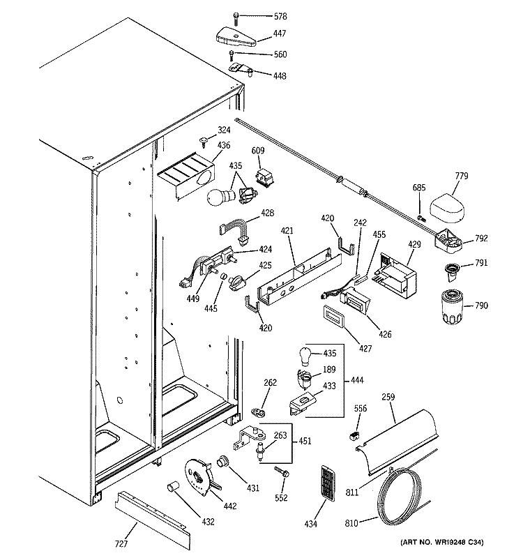 FRESH FOOD SECTION Diagram and Parts List for GSL25JFPABS  General Electric Refrigerator