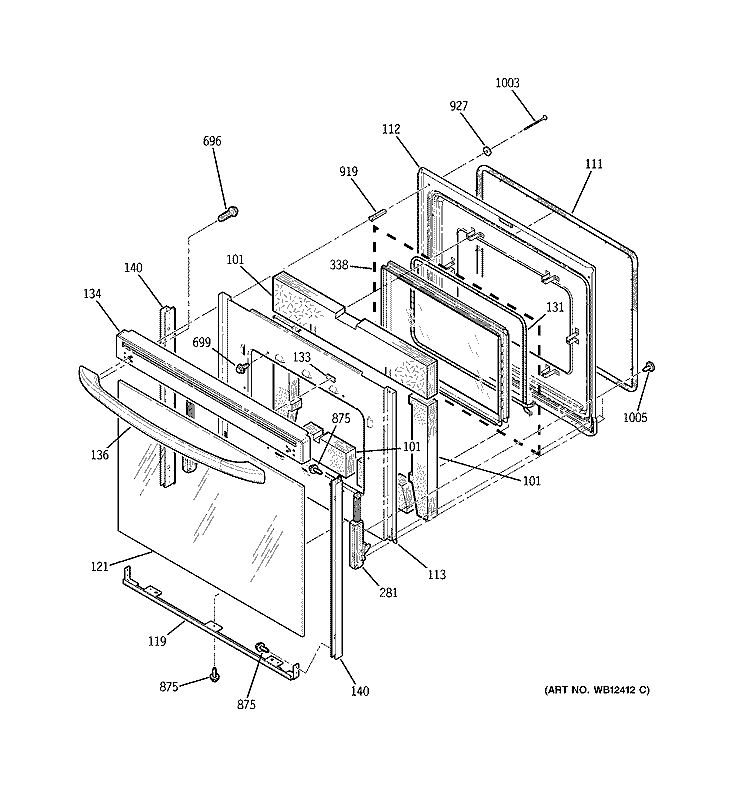 DOOR Diagram and Parts List for JBP80CF1CC  General Electric Range