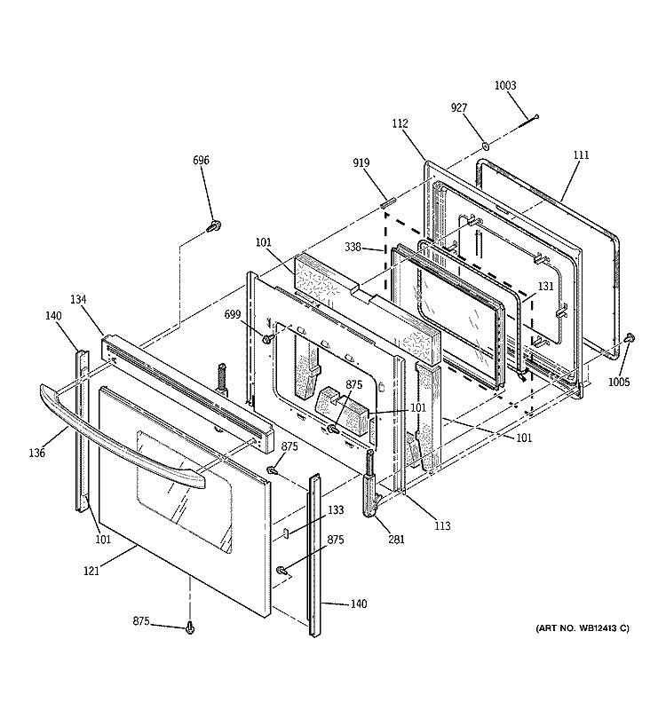 DOOR Diagram and Parts List for JBP80SF1SB  General Electric Range