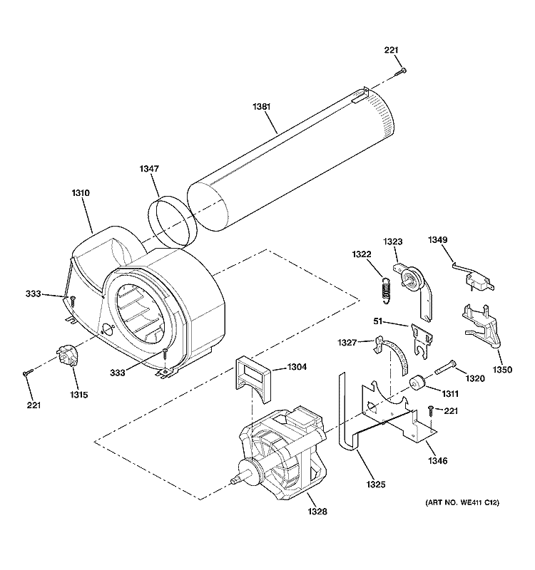 MOTOR Diagram and Parts List for DBL333GB5CC  General Electric Dryer
