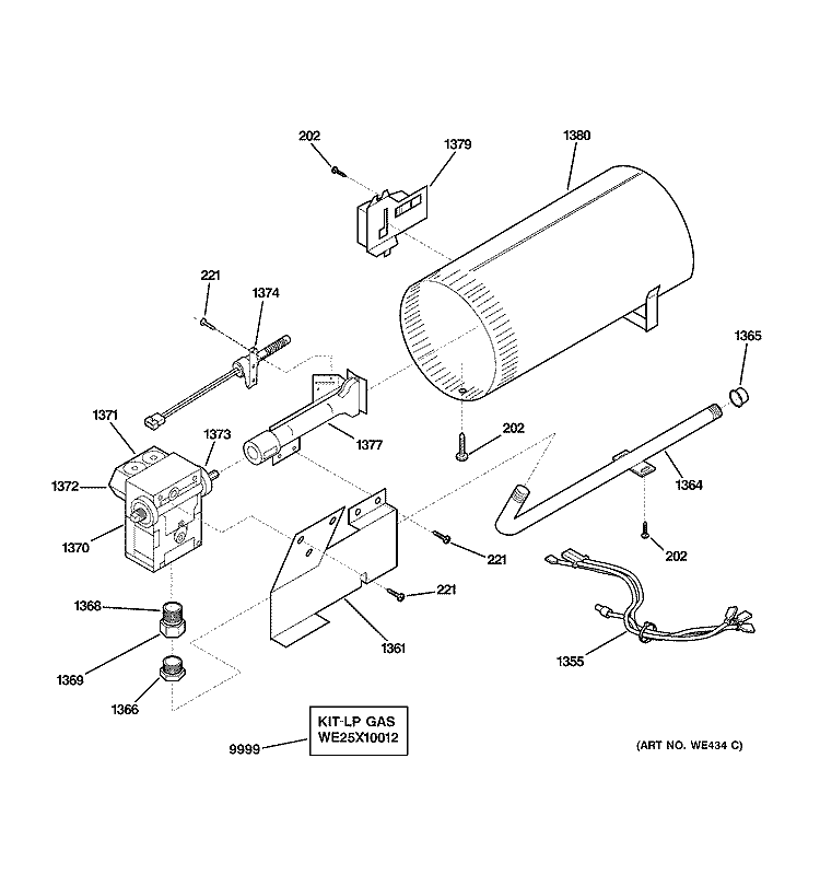 BURNER Diagram and Parts List for DBL333GB5CC  General Electric Dryer
